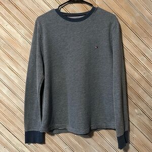 Tommy Hilfiger Light Blue Long Sleeve Textured Shirt Cuff & Collar Trim Retro